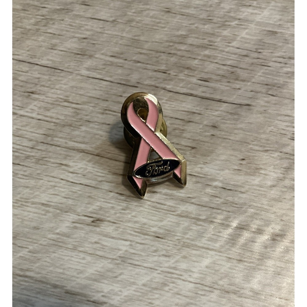 Vtg Ford Pink Ribbon Breast Cancer Awareness Enamel Lapel Pin Tie Tac Pinback